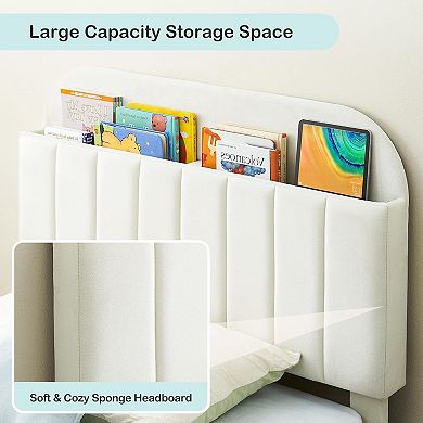 Upholstered Platform Bed Frame with Bookcase Headboard, Velvet Platform Bed Mattress Foundation