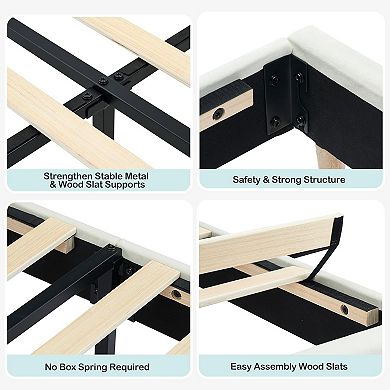 Upholstered Platform Bed Frame with Bookcase Headboard, Velvet Platform Bed Mattress Foundation