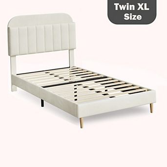Upholstered Platform Bed Frame with Bookcase Headboard, Velvet Platform Bed Mattress Foundation