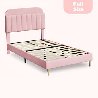 Upholstered Platform Bed Frame with Bookcase Headboard, Velvet Platform Bed Mattress Foundation