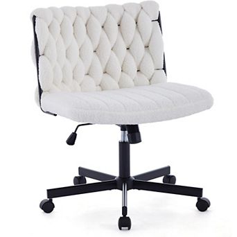Ergonomic Swivel Office Chair with Wheels - Wide Seat Armless Desk Chair, Criss-Cross Leg Design