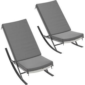 2 pc Indoor Outdoor Rocking Chairs, Rocker Chairs for Napping Relaxing,Rattan Patio Reclining Rocker