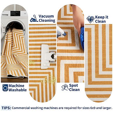 Modern Geometric Area Rug for living Room Low Pile Machine Washable Carpet for Dining Room Kitchen