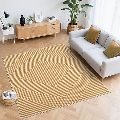 Modern Geometric Area Rug for living Room Low Pile Machine Washable Carpet for Dining Room Kitchen