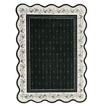 Modern Flower Frame Scalloped Edge Area Rug Non Slip Ultra Thin Washable Rug for Living Room Bedroom