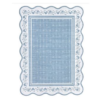 Modern Flower Frame Scalloped Edge Area Rug Non Slip Ultra Thin Washable Rug for Living Room Bedroom