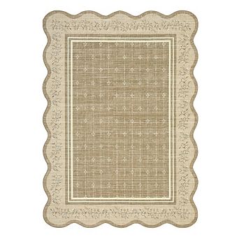 Modern Flower Frame Scalloped Edge Area Rug Non Slip Ultra Thin Washable Rug for Living Room Bedroom