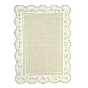 Modern Flower Frame Scalloped Edge Area Rug Non Slip Ultra Thin Washable Rug for Living Room Bedroom