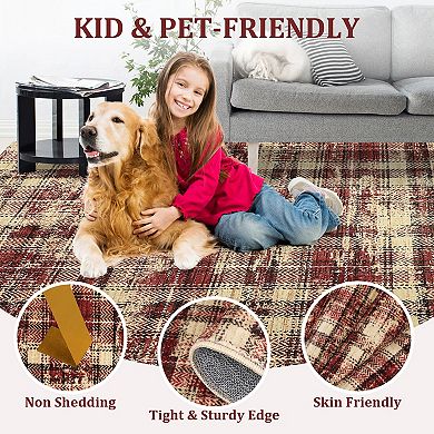 Irregular Grid Area Rug Washable Non Slip Floor Geometric Soft Rug for Modern Bedroom Living Room
