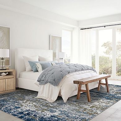 Modern Abstract Area Rug Machine Washable Non Slip Low Pile Floor Cover for Bedroom Dining Room