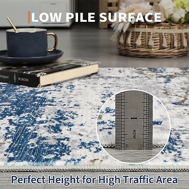 Modern Abstract Area Rug Machine Washable Non Slip Low Pile Floor Cover for Bedroom Dining Room