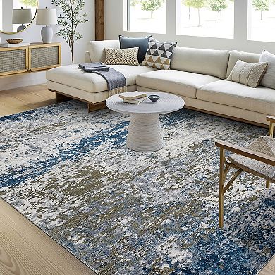 Modern Abstract Area Rug Machine Washable Non Slip Low Pile Floor Cover for Bedroom Dining Room
