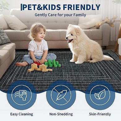 Modern Geometric Area Rug for Bedroom Machine Washable Ultra Thin Non Slip Mat for Living Room