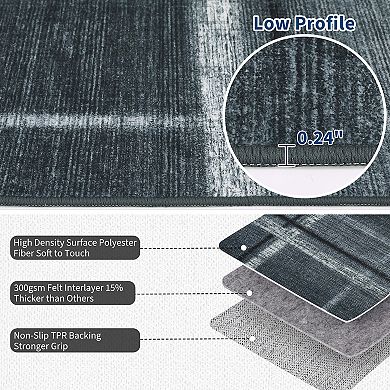 Modern Geometric Area Rug for Dining Room Low Pile Non Slip Foldable Grid Rug for Bedroom Laundry