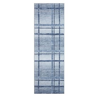 Modern Geometric Area Rug for Dining Room Low Pile Non Slip Foldable Grid Rug for Bedroom Laundry