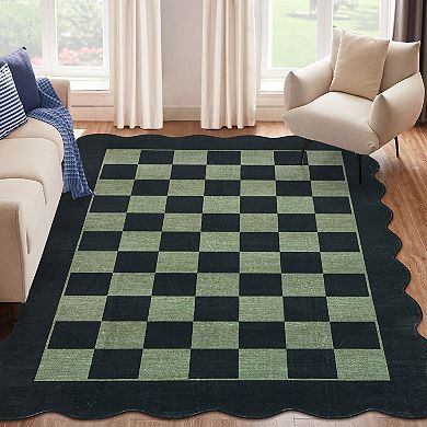 Modern Geometric Checkerboard Pattern Area Rug Non Slip Low Pile Machine Washable Rug for Bedroom