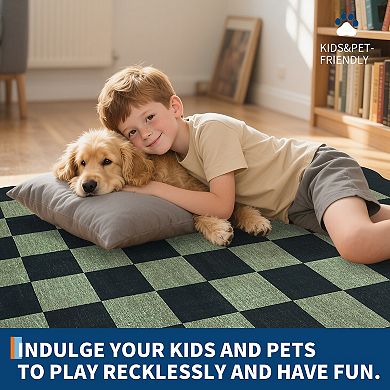 Modern Geometric Checkerboard Pattern Area Rug Non Slip Low Pile Machine Washable Rug for Bedroom