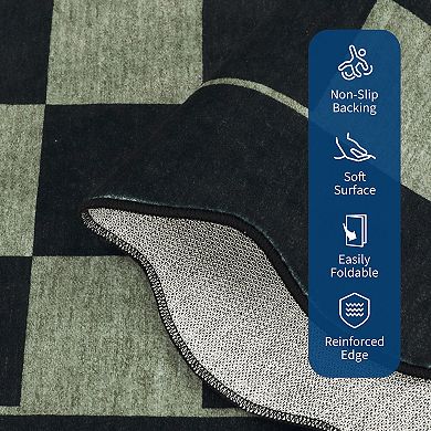 Modern Geometric Checkerboard Pattern Area Rug Non Slip Low Pile Machine Washable Rug for Bedroom