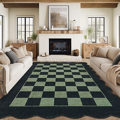 Modern Geometric Checkerboard Pattern Area Rug Non Slip Low Pile Machine Washable Rug for Bedroom