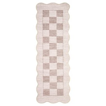Modern Geometric Checkerboard Pattern Area Rug Non Slip Low Pile Machine Washable Rug for Bedroom