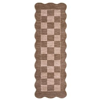 Modern Geometric Checkerboard Pattern Area Rug Non Slip Low Pile Machine Washable Rug for Bedroom