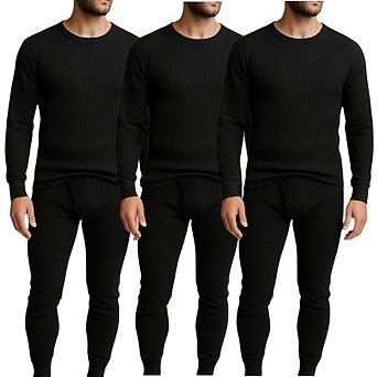 Men’s 3 Pack Waffle Knit Thermals Full Set Lightweight Layering & Loungewear Sets