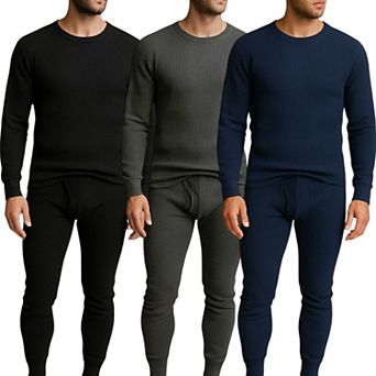 Men’s 3 Pack Waffle Knit Thermals Full Set Lightweight Layering & Loungewear Sets