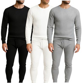 Men’s 3 Pack Waffle Knit Thermals Full Set Lightweight Layering & Loungewear Sets