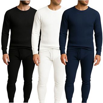 Men’s 3 Pack Waffle Knit Thermals Full Set Lightweight Layering & Loungewear Sets