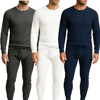 Men’s 3 Pack Waffle Knit Thermals Full Set Lightweight Layering & Loungewear Sets