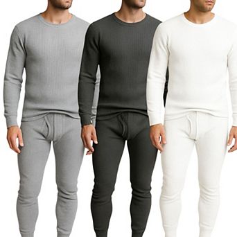 Men’s 3 Pack Waffle Knit Thermals Full Set Lightweight Layering & Loungewear Sets