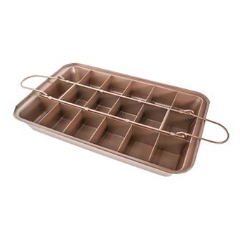 Brownie Baking Pan Nonstick Copper Tray with Dividers, Even Heating for Uniform Edges 12x8 Inch
