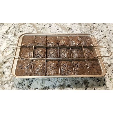 Brownie Baking Pan Nonstick Copper Tray with Dividers, Even Heating for Uniform Edges 12x8 Inch