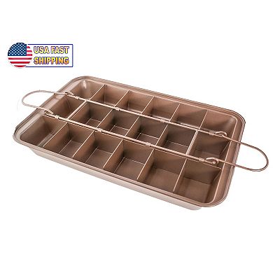 Brownie Baking Pan Nonstick Copper Tray with Dividers, Even Heating for Uniform Edges 12x8 Inch