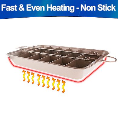 Brownie Baking Pan Nonstick Copper Tray with Dividers, Even Heating for Uniform Edges 12x8 Inch