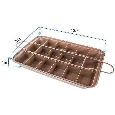 Brownie Baking Pan Nonstick Copper Tray with Dividers, Even Heating for Uniform Edges 12x8 Inch