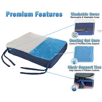 Gel Memory Foam Chair Cushion with Secure Ties Cooling Gel, Sherpa Top