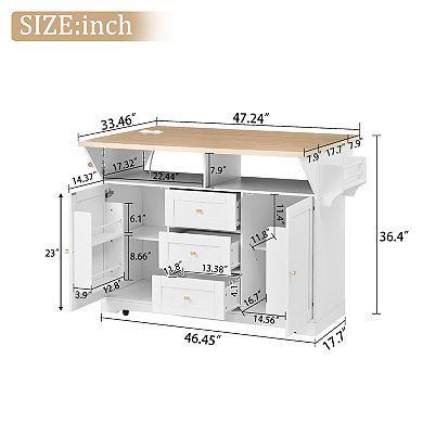 Whisen Multifunctional Extendable Kitchen Island Cart, with 5 Wheels and US Standard Outlet