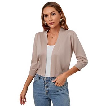 Women's 3/4 Sleeve Open Front Cropped Bolero Shrugs Lightweight Knit Short Cardigan Sweaters