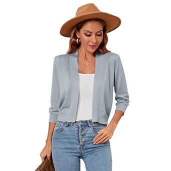 Women's 3/4 Sleeve Open Front Cropped Bolero Shrugs Lightweight Knit Short Cardigan Sweaters