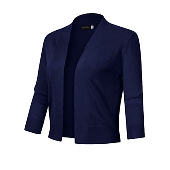 Women's 3/4 Sleeve Open Front Cropped Bolero Shrugs Lightweight Knit Short Cardigan Sweaters