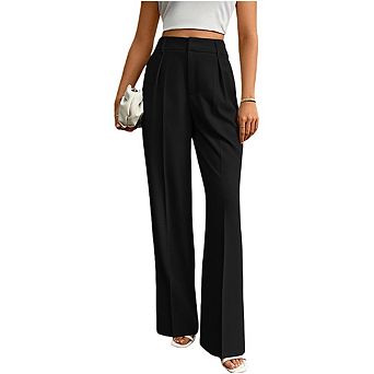 Women’s Pull on Wide-Leg Stretchy Dress Pants, Perfect for Business Casual Work Outfits