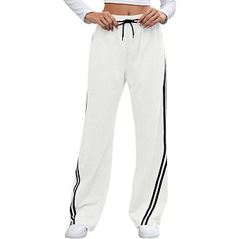 Womens Wide Leg Pants Athletic Pants Sweatpants Straight Sports Jogging Striped Loose Fit Clothes
