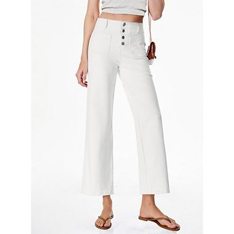 Women's Wide Leg Jeans High Waisted Stretchy Straight Jeans Buttoned Loose Denim Pants with Pocket