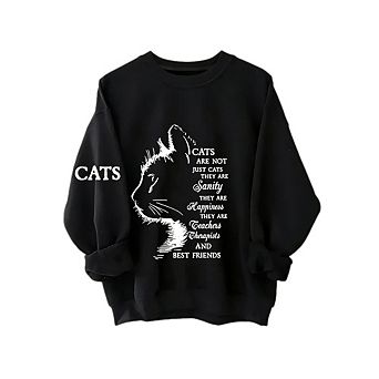 Womens Plus Sweatshirts Crewneck Long Sleeve Tops Fleece Cat Graphic Pullover Clothes with Pocket