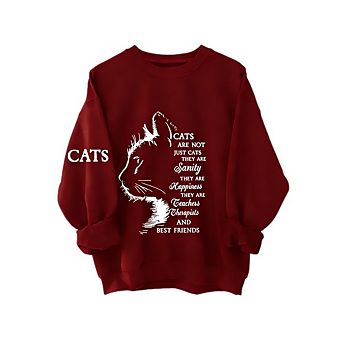 Womens Plus Sweatshirts Crewneck Long Sleeve Tops Fleece Cat Graphic Pullover Clothes with Pocket
