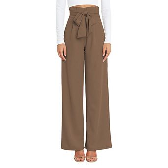 Womens Wide Leg Palazzo Pants Belted High Waisted Business Casual Flowy Long Trousers with Pockets