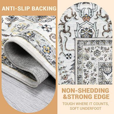 Persian Boho Vintage Washable Large Area Rug Foldable Low Pile Rug Non-Shedding Pet Child Friendly