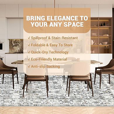 Persian Boho Vintage Washable Large Area Rug Foldable Low Pile Rug Non-Shedding Pet Child Friendly