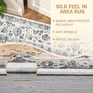 Persian Boho Vintage Washable Large Area Rug Foldable Low Pile Rug Non-Shedding Pet Child Friendly